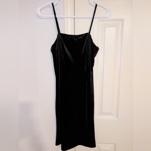 Black Velvet Slip Dress - Spaghetti Strap